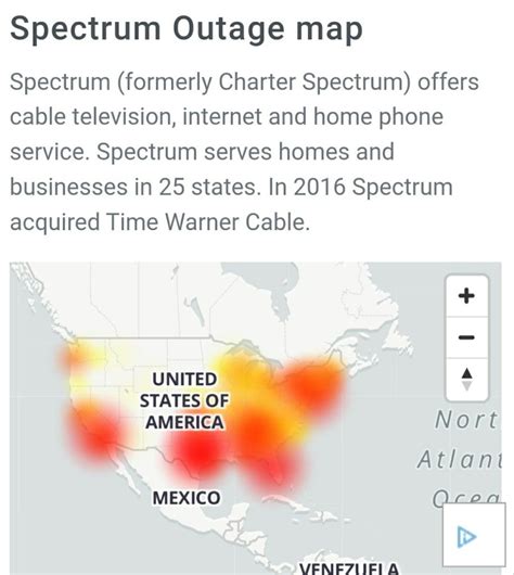Spectrum mobile down detector - Spectrum Ventura. User reports indicate problems at Spectrum. Spectrum (formerly Charter Spectrum) offers cable television, internet and home phone service. Spectrum serves homes and businesses in 25 states. In 2016 Spectrum acquired Time Warner Cable. I have a problem with Spectrum. 